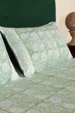 Ravaiyaa Green Hand Block Print Double Bed King Size Cotton Bed Sheet - Image 12