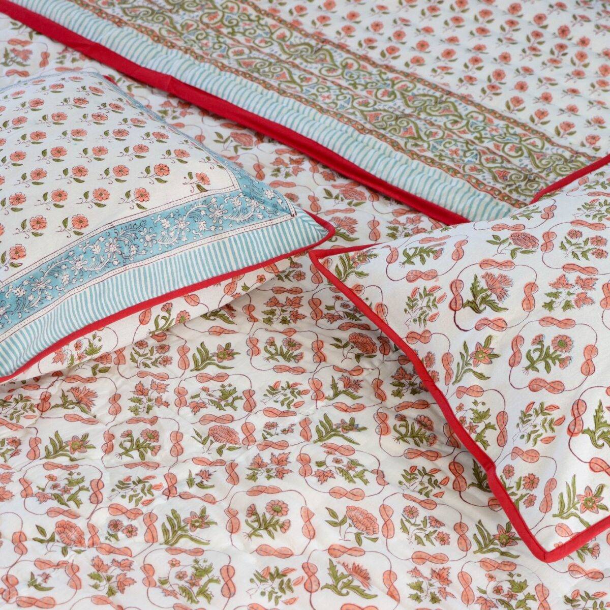 Anokhi set of 6 pink and white quilt 21