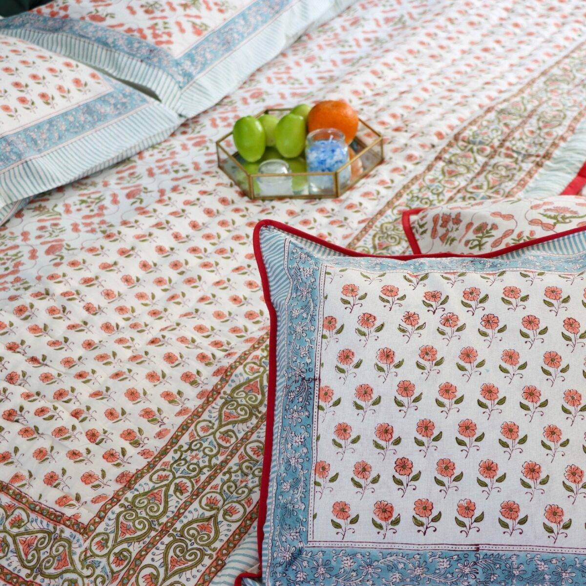 Anokhi set of 6 pink and white quilt 24