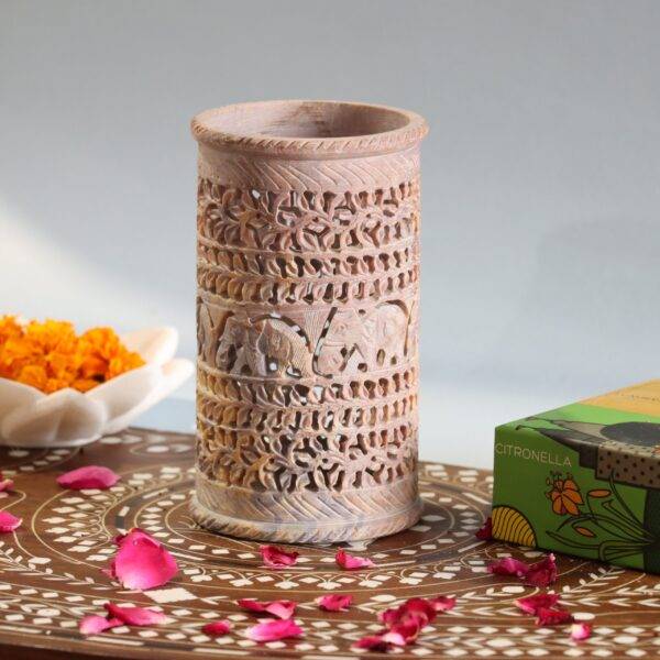 Hand Carved Soap Stone Vase 6 Inchs