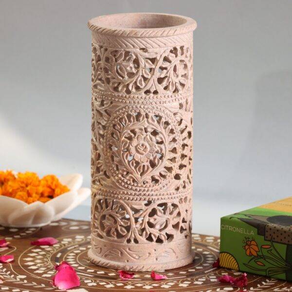 Hand Carved Soap Stone Vase 8 Inchs