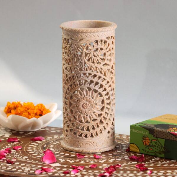 Hand Carved Soap Stone Vase 8 Inchs