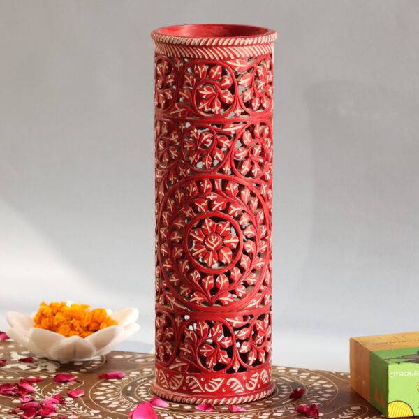 Hand Carved Soap Stone Vase 12 Inchs Red