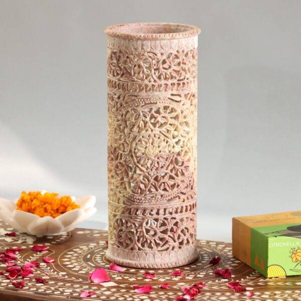 Hand Carved Soap Stone Vase 10 Inchs