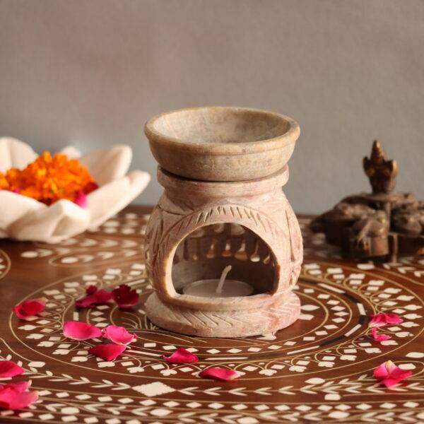 Hand Carved Soap Stone Oil Burner Jaal Design
