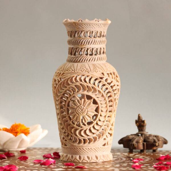 Hand Carved Soap Stone Vase 8 Inch