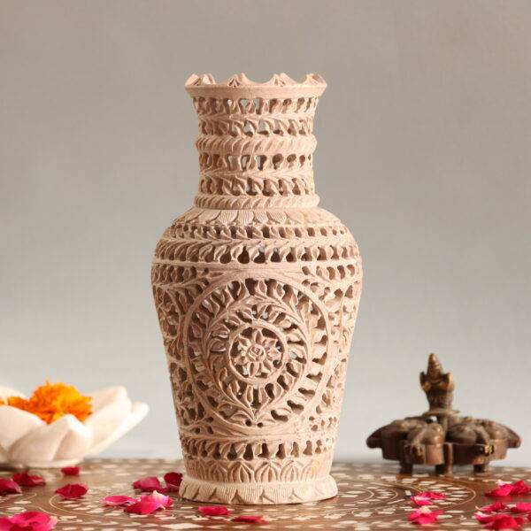 Hand Carved Soap Stone Vase 8 Inch