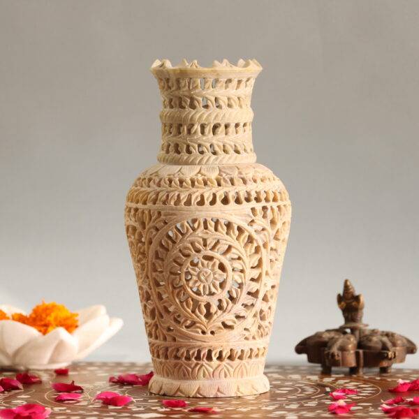 Hand Carved Soap Stone Vase 8 Inch