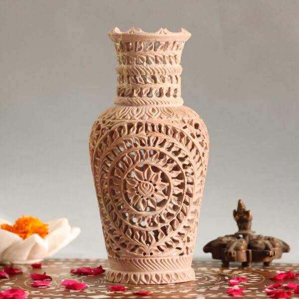 Hand Carved Soap Stone Vase 8 Inch
