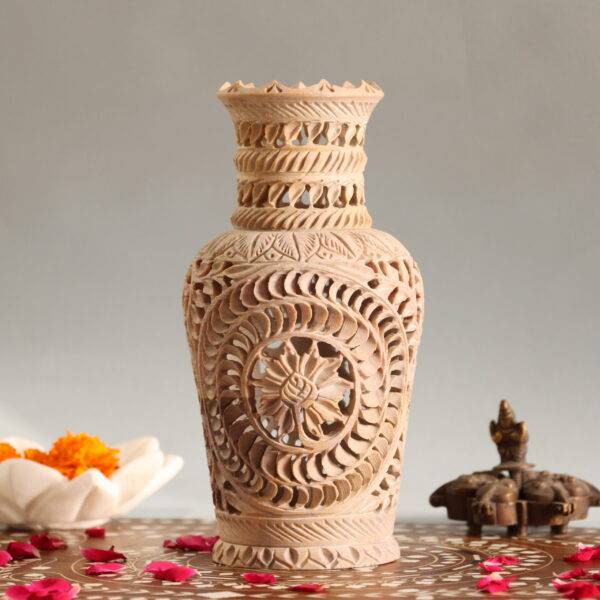 Hand Carved Soap Stone Vase 8 Inch