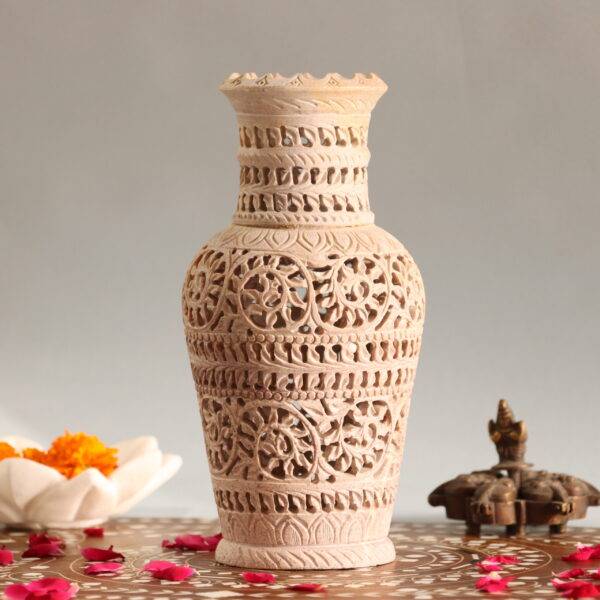 Hand Carved Soap Stone Vase 8 Inch