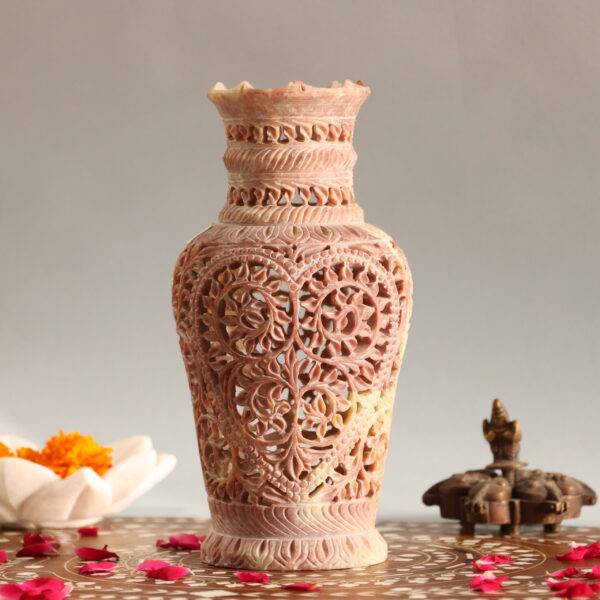 Hand Carved Soap Stone Vase 8 Inch