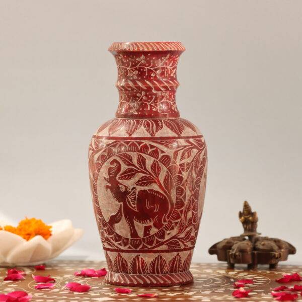 Hand Carved Soap Stone Vase 8 Inch