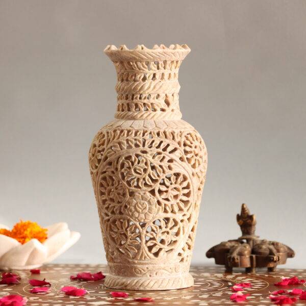 Hand Carved Soap Stone Vase 8 Inch