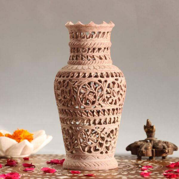 Hand Carved Soap Stone Vase 8 Inch