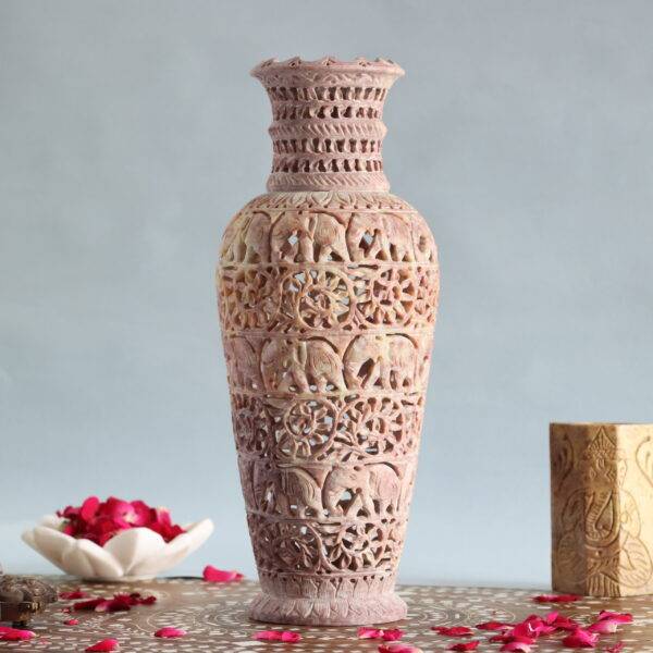 Hand Carved Soap Stone Vase 12 Inch