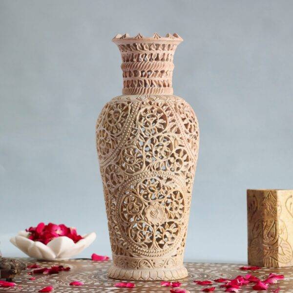Hand Carved Soap Stone Vase 12 Inch