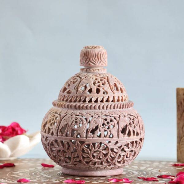 Hand Carved Soapstone Tealight Candle Holder and Lamp