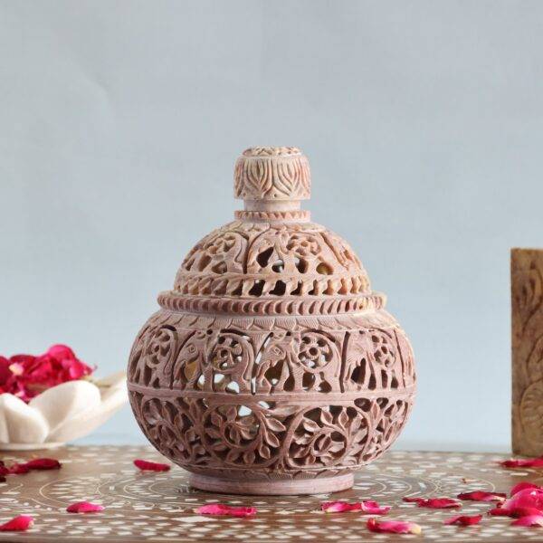 Hand Carved Soapstone Tealight Candle Holder and Lamp
