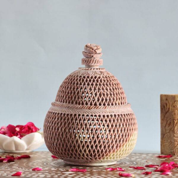 Hand Carved Soapstone Tealight Candle Holder and Lamp