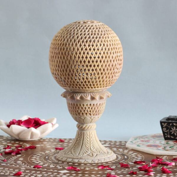 Hand Carved Soapstone Tealight Candle Holder and Lamp with Stand