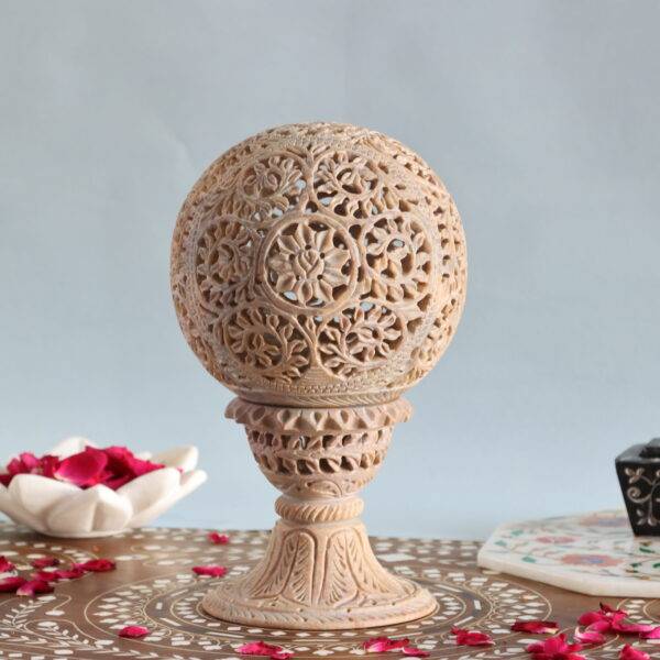 Hand Carved Soapstone Tealight Candle Holder and Lamp with Stand