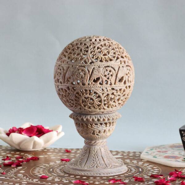 Hand Carved Soapstone Tealight Candle Holder and Lamp with Stand