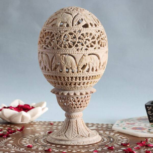 Hand Carved Soapstone Tealight Candle Holder and Lamp with Stand