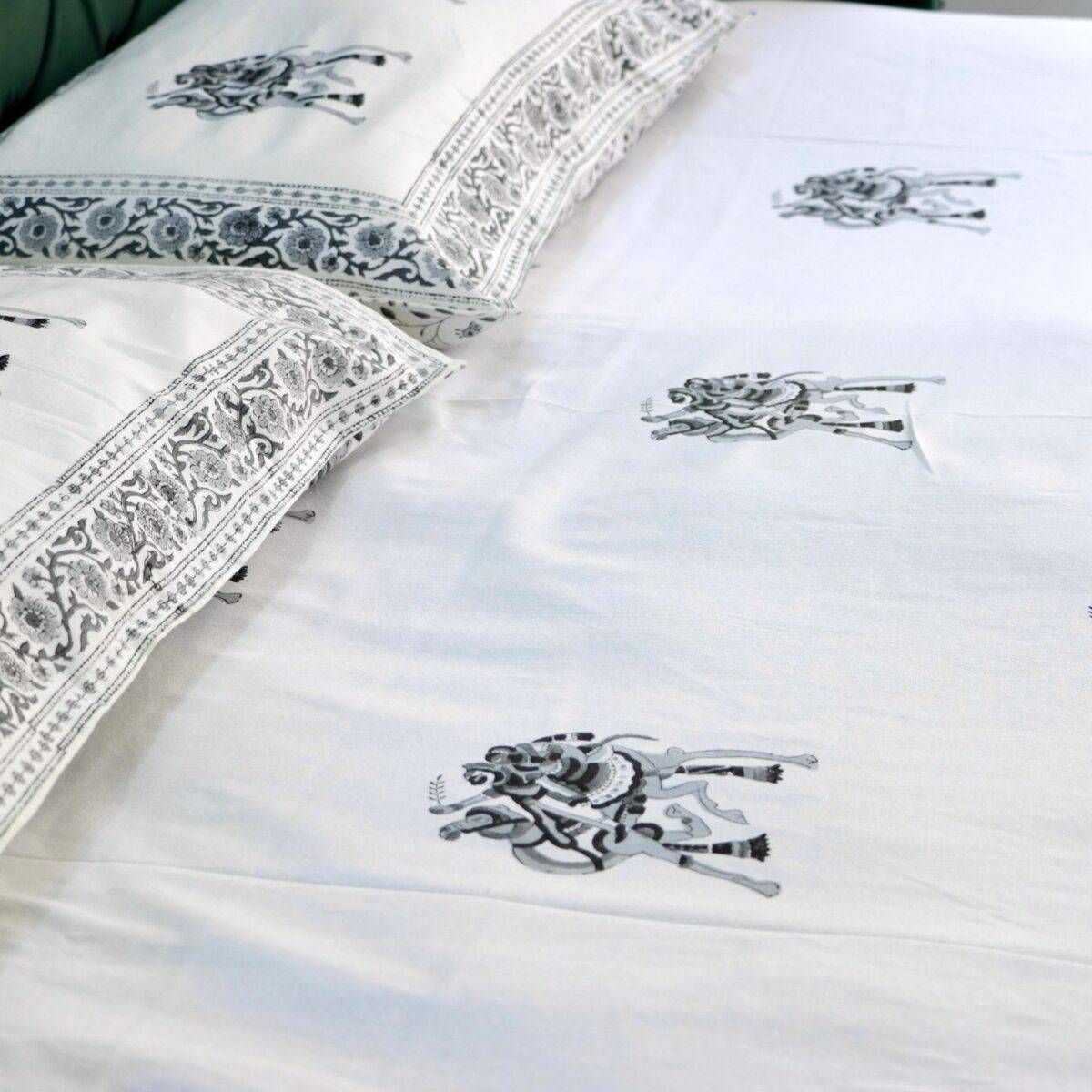 camel white and black block print quilt set of 4