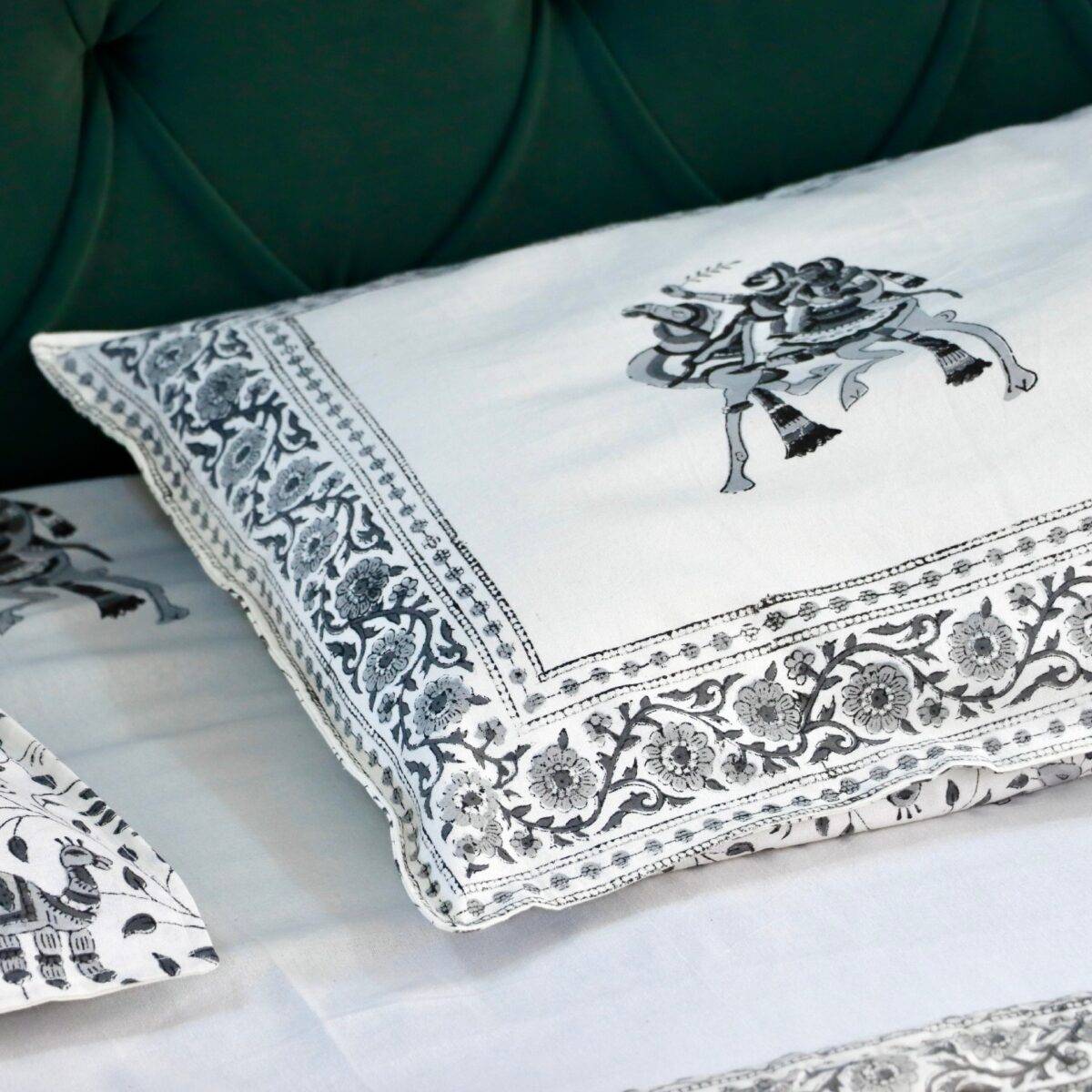 camel white and black block print quilt set of 4 10