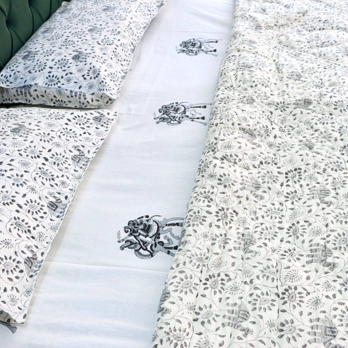 camel white and black block print quilt set of 4 11