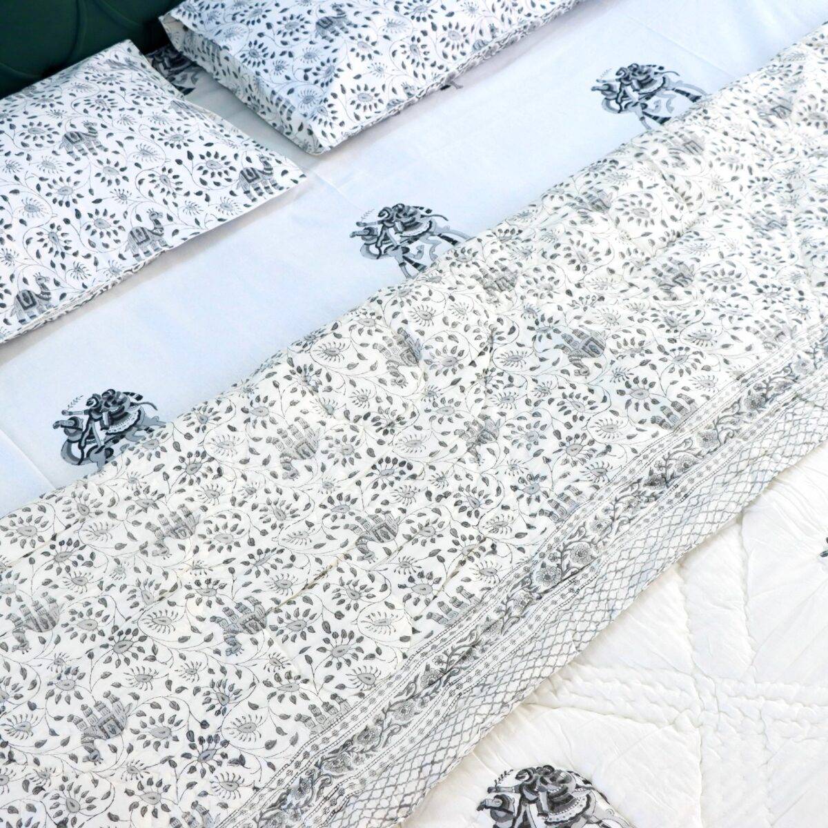 camel white and black block print quilt set of 4 12