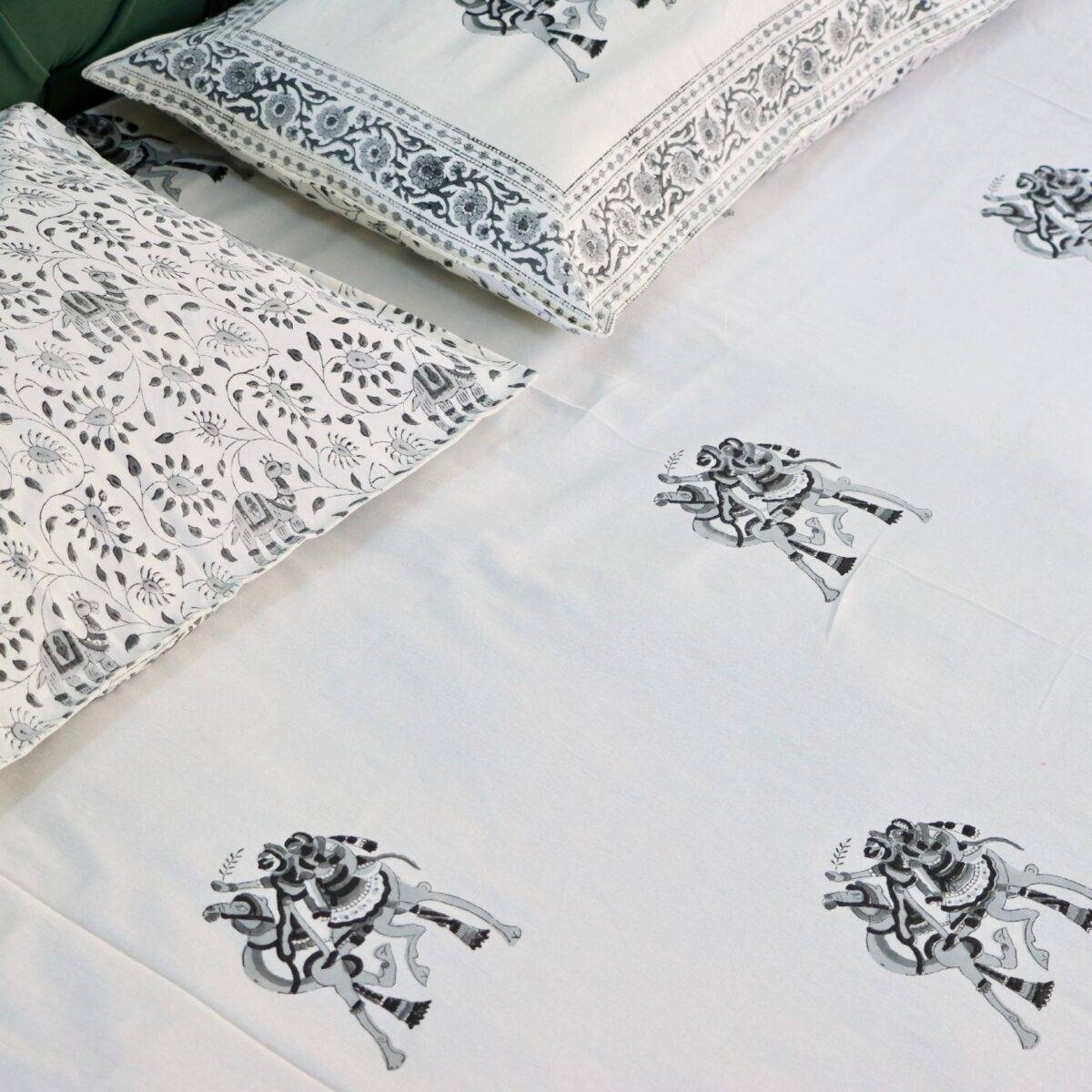 camel white and black block print quilt set of 4 2
