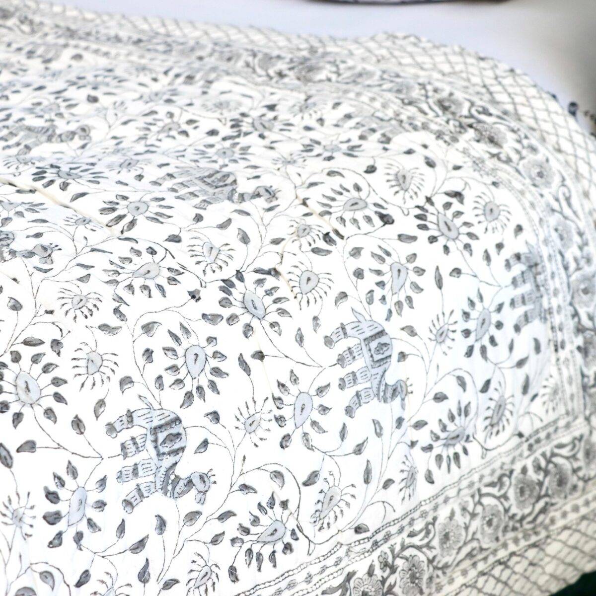 camel white and black block print quilt set of 4 4