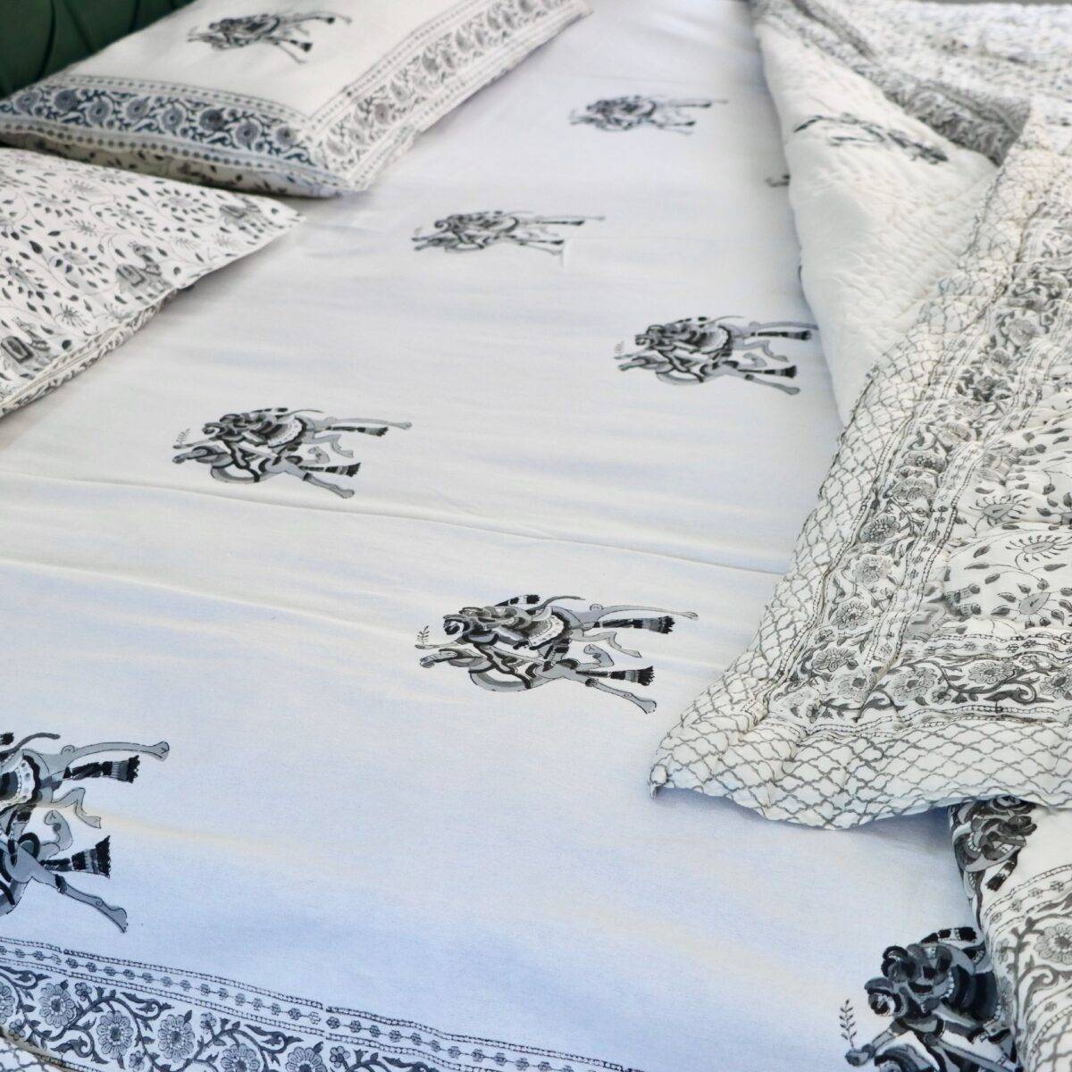 camel white and black block print quilt set of 4 8