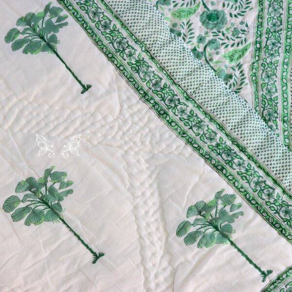 Tree Mint Handblock Cotton Single Quilt