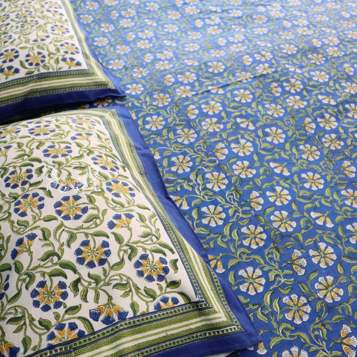 handblock print quilt blue and white