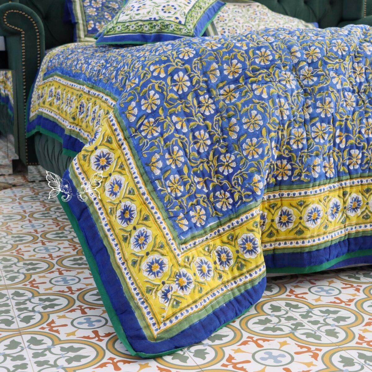 handblock print quilt blue and white 10