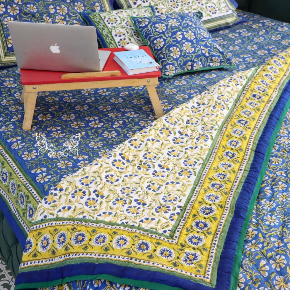 handblock print quilt blue and white 12