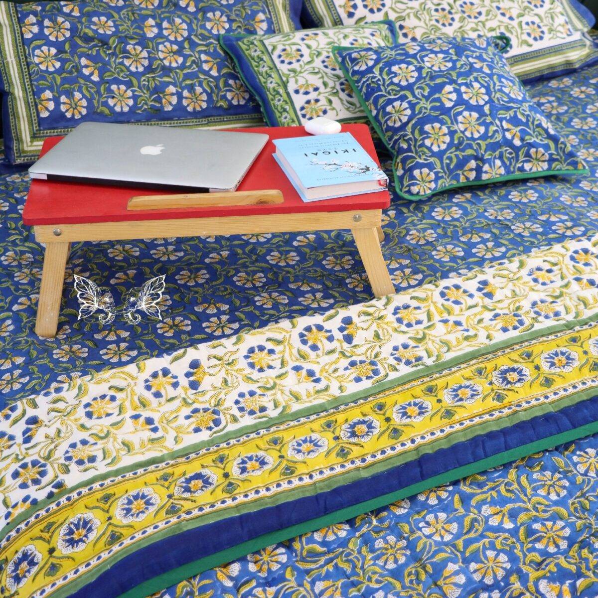handblock print quilt blue and white 15