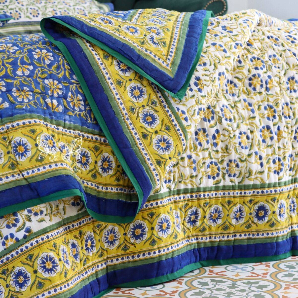 handblock print quilt blue and white 7