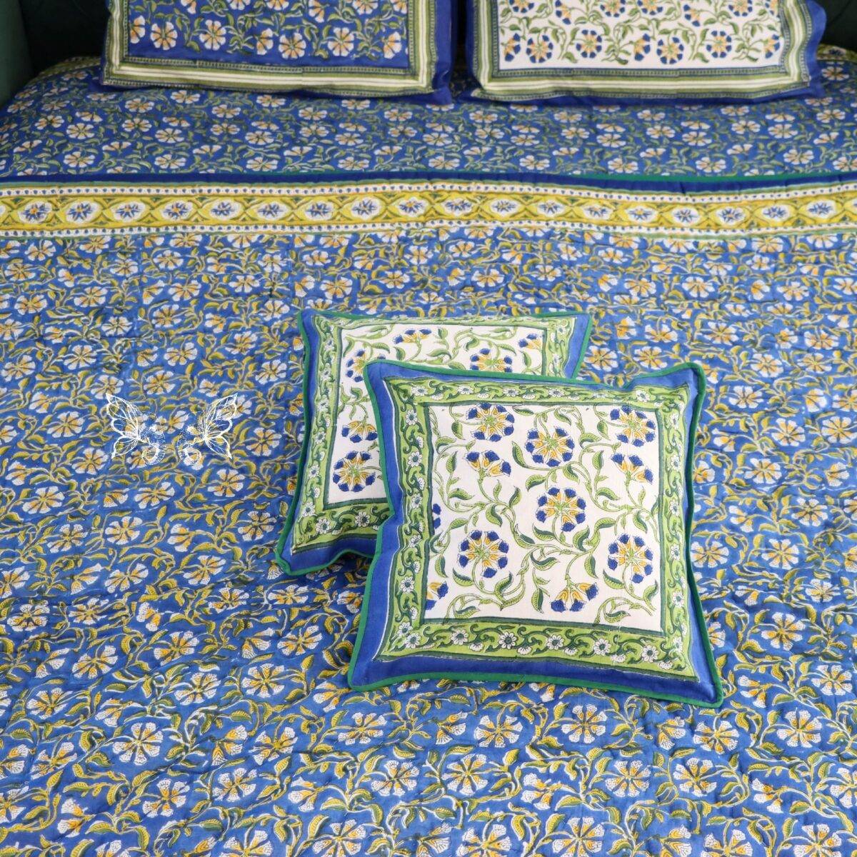 handblock print quilt blue and white 8