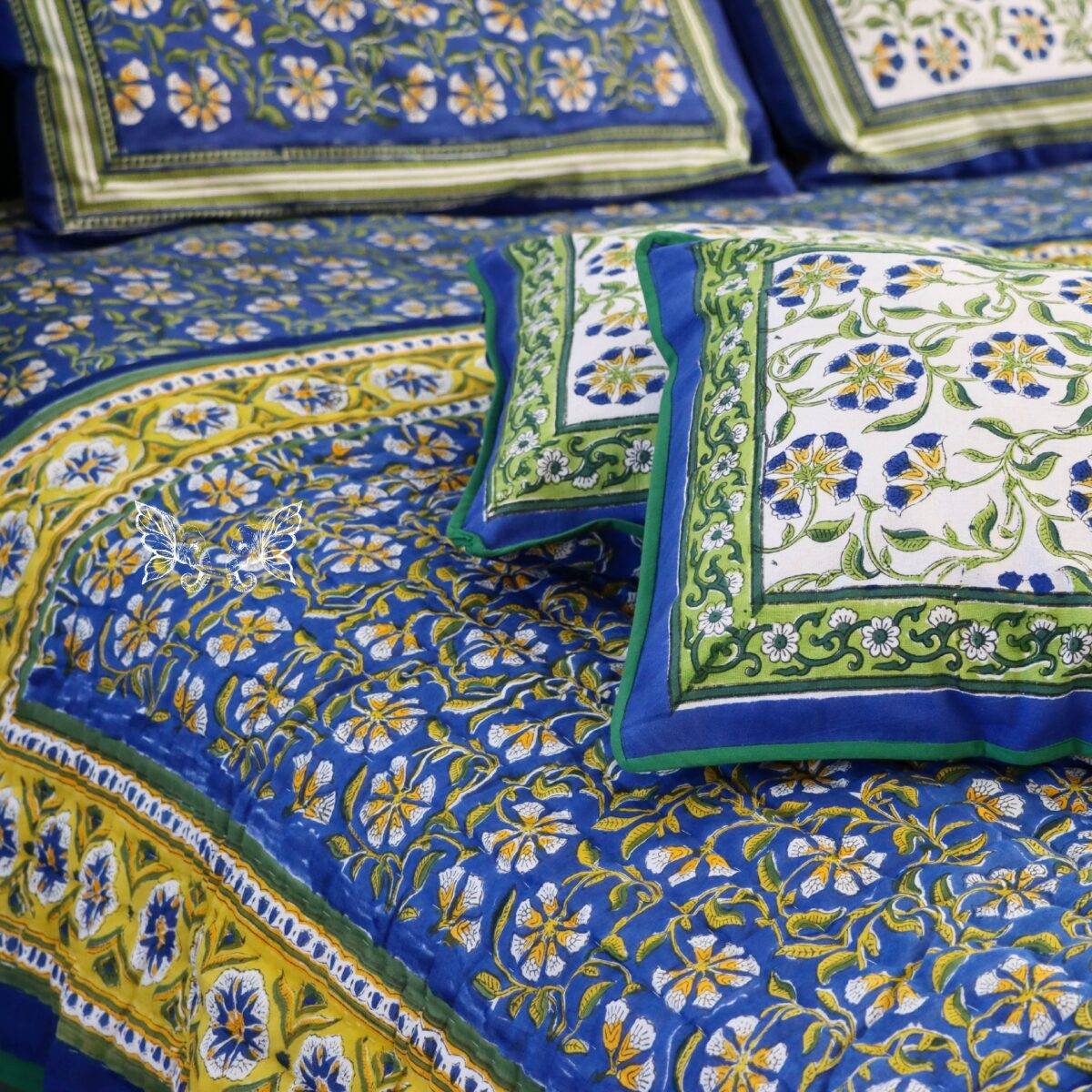 handblock print quilt blue and white 9 1