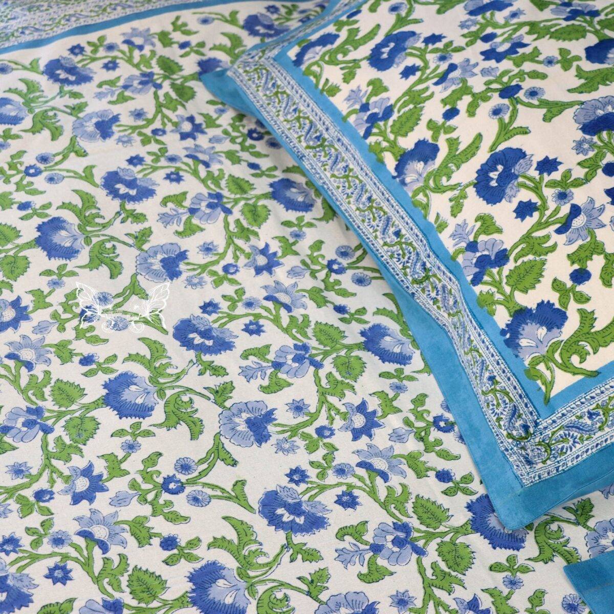 handblock print quilt blue floral white 2