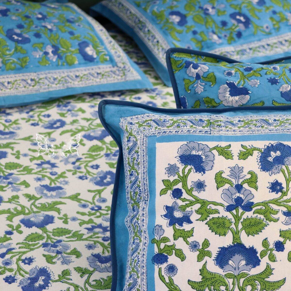 handblock print quilt blue floral white 3