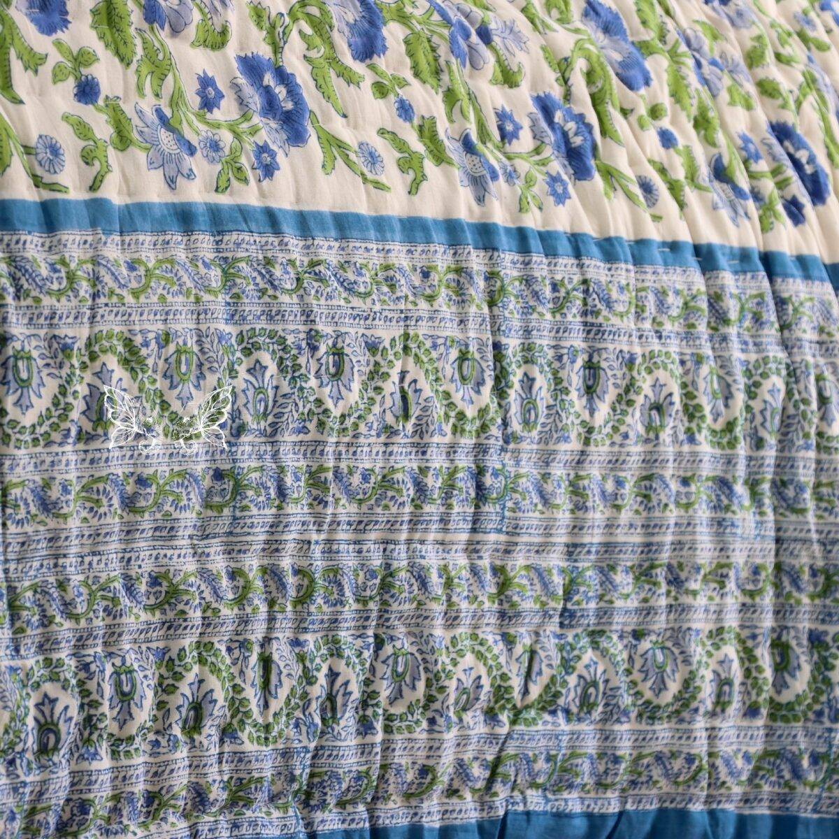 handblock print quilt blue floral white 7