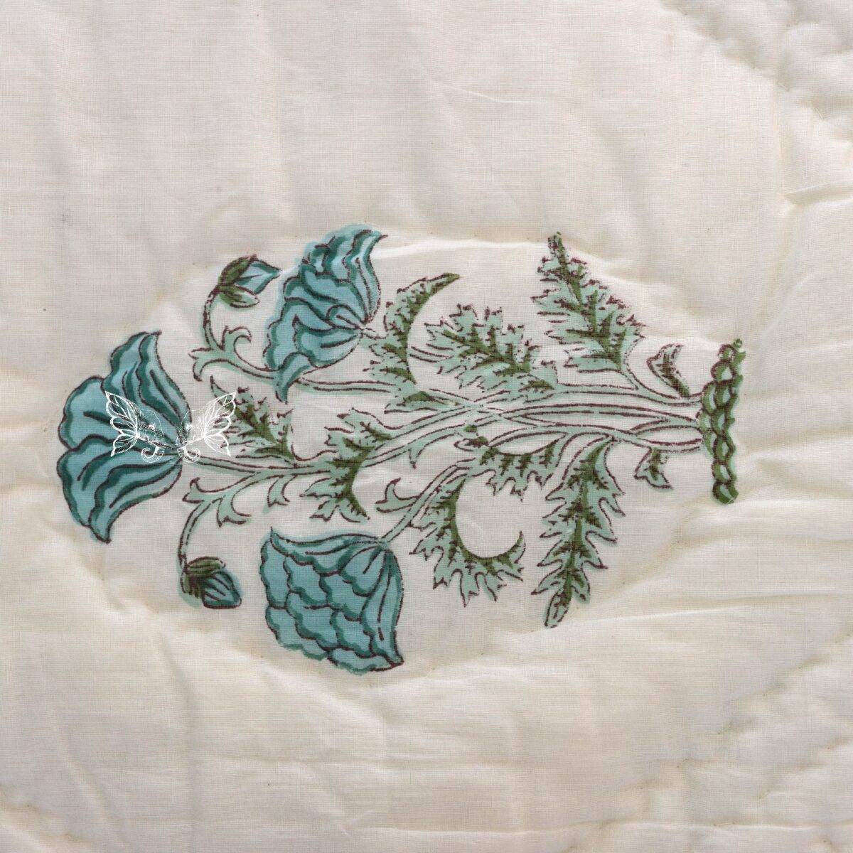 handblock print quilt single floral blue and white 10