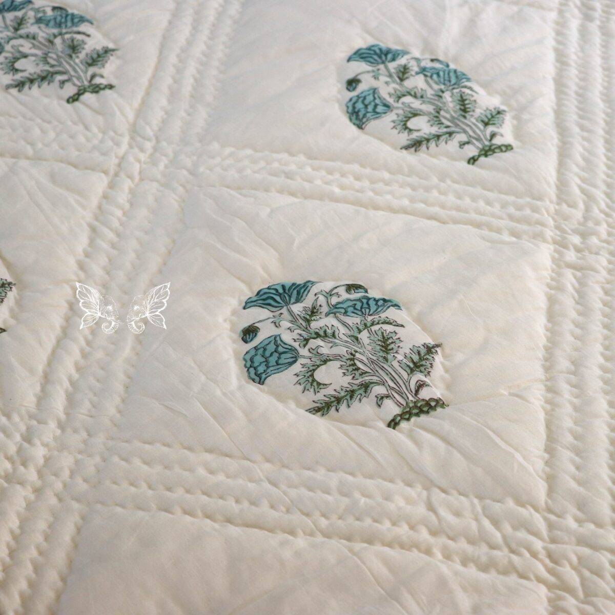 handblock print quilt single floral blue and white 7