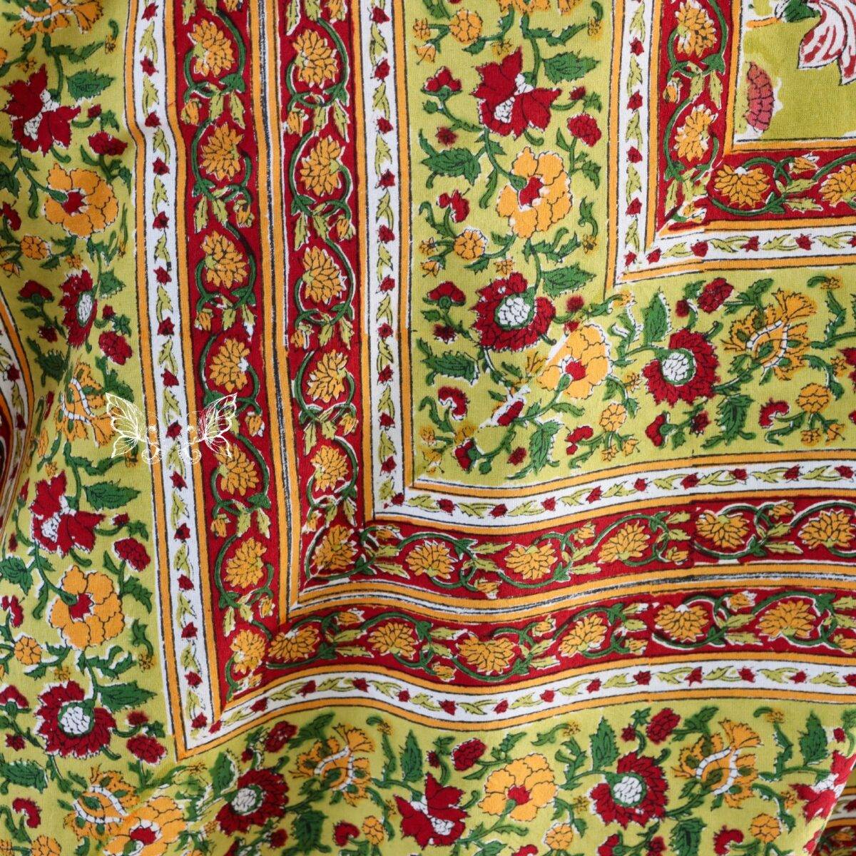 handblock print quilt yellow floral red 2