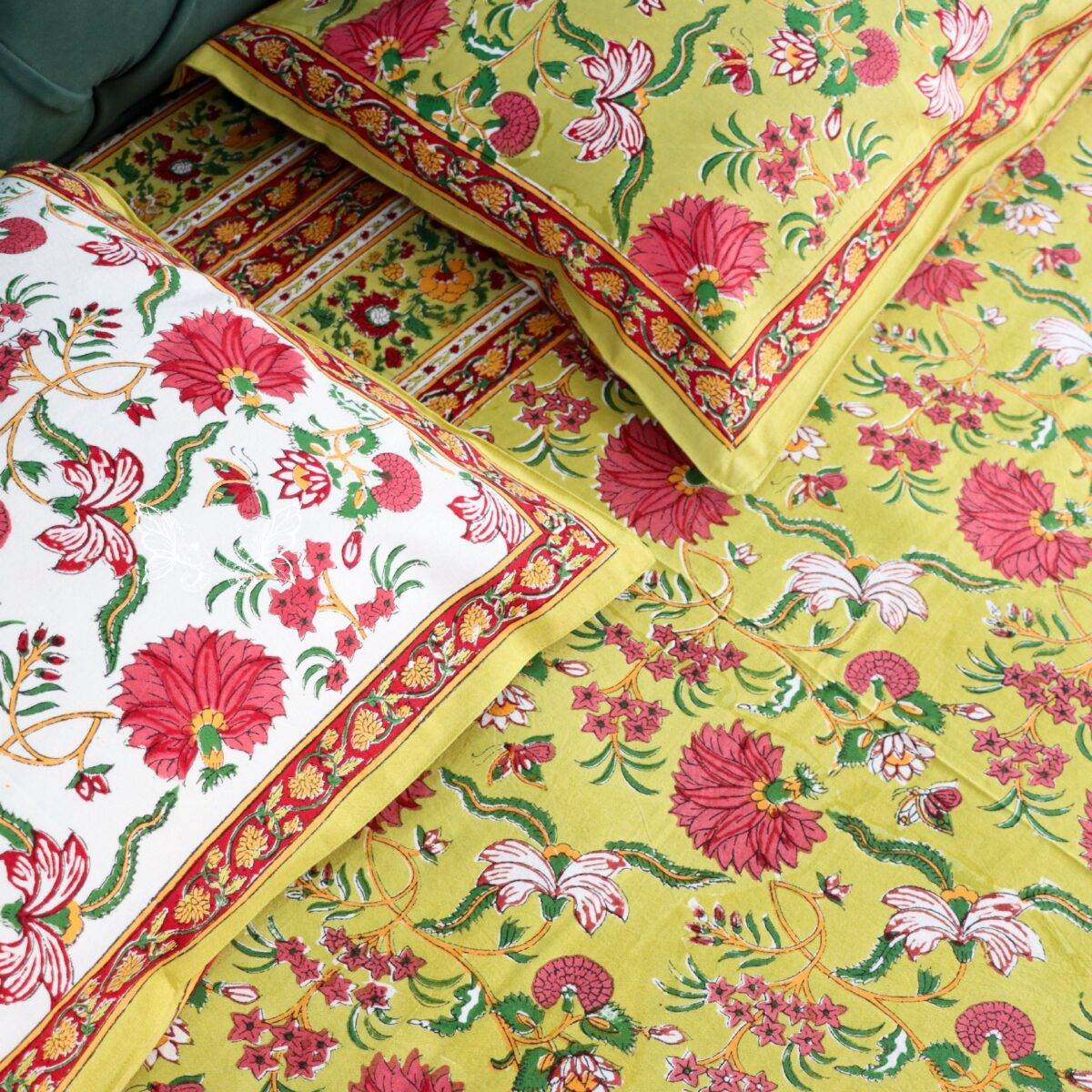 handblock print quilt yellow floral red 5